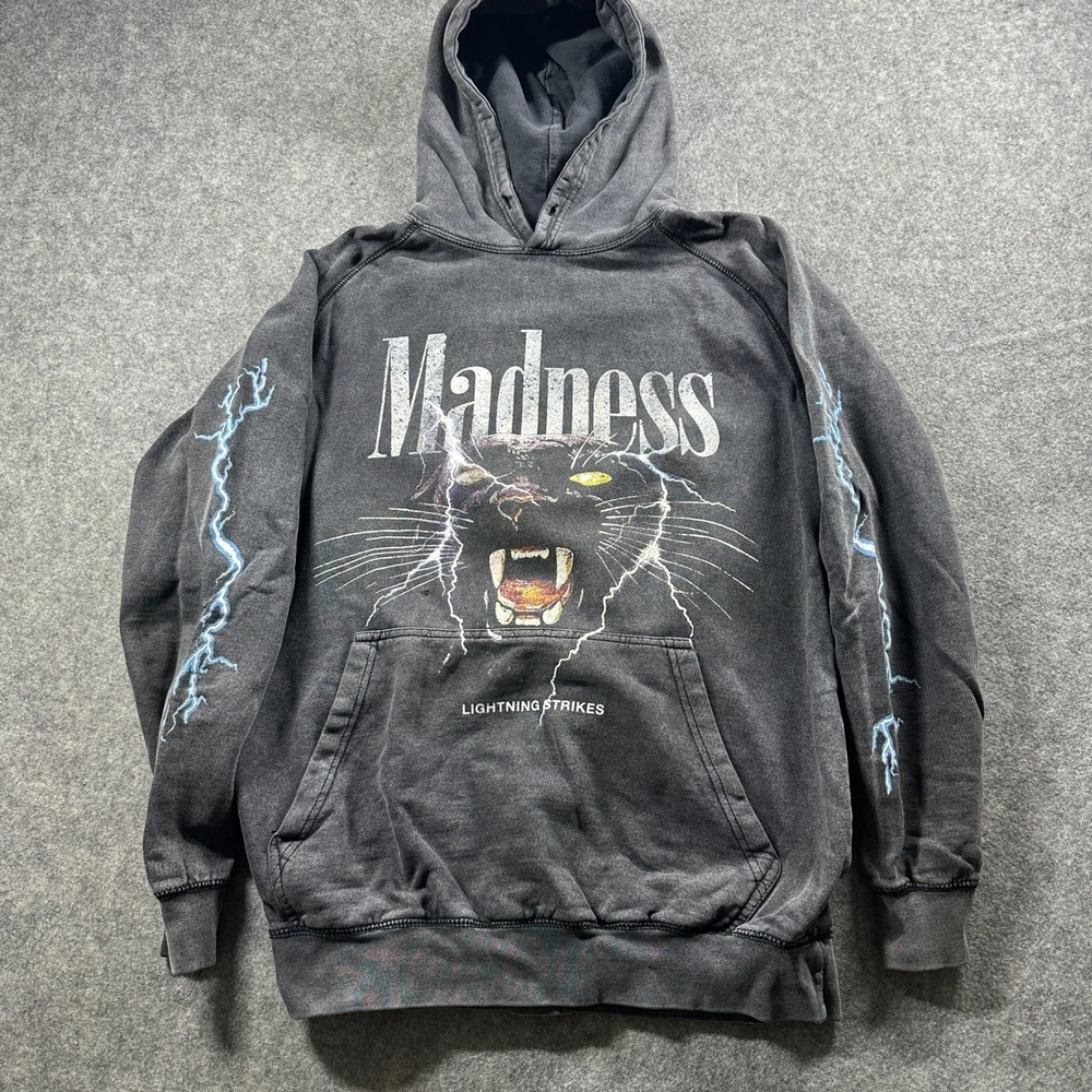 Madness Panther Lightning Hoodie Women XL Faded Black Distressed Graphic Street